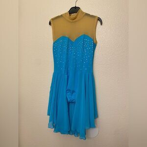 Unbranded Dance Costume aqua blue teal dance leotard skater dress SA-Small adul